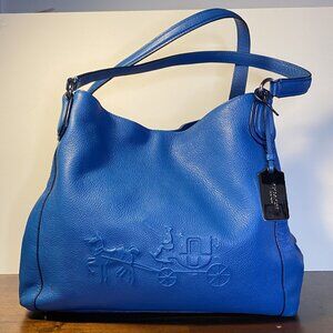 Coach Edie 31 36465 Blue Pebble Leather Embossed Horse & Carriage Shoulder Bag